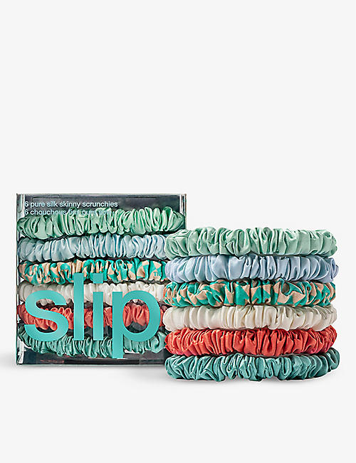 SLIP: Skinny elasticated silk scrunchies pack of six