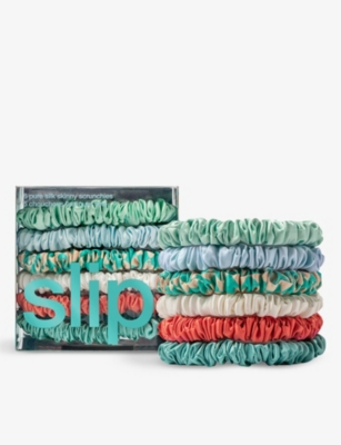 SLIP SLIP WOMEN'S SKINNY ELASTICATED SILK SCRUNCHIES PACK OF SIX