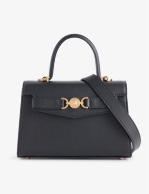 Versace Black  Gold Small Medusa-embellished Leather Top-handle Bag
