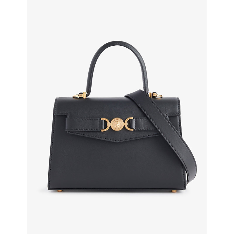 Versace Black  Gold Small Medusa-embellished Leather Top-handle Bag