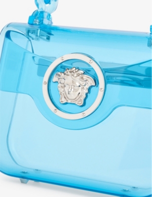 Shop Versace 95 Pastel Blue Palladium Medusa-plaque Acrylic Top-handle Bag