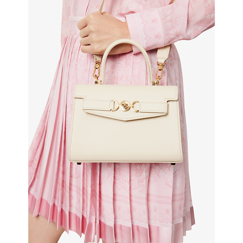 Shop Versace Light Sand Gold  Medusa-embellished Small Leather Top-handle Bag