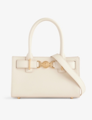 Versace Womens Light Sand Gold  Medusa-embellished Small Leather Tote Bag In White