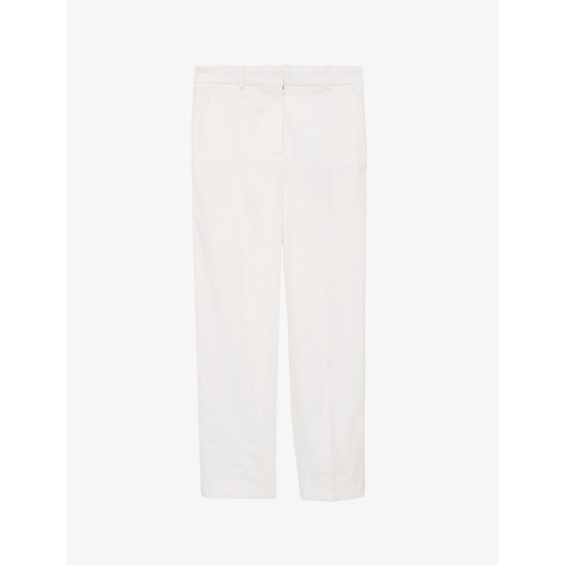Shop Joseph Women's Ivory Trina Straight-leg Mid-rise Stretch Linen-blend Trousers