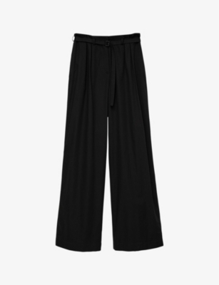 Joseph Womens Black Tunis Wide-leg High-rise Cotton Trousers