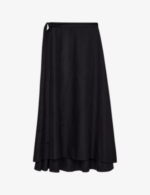 Joseph Womens Black Alix Wrap-front Cotton Midi Skirt