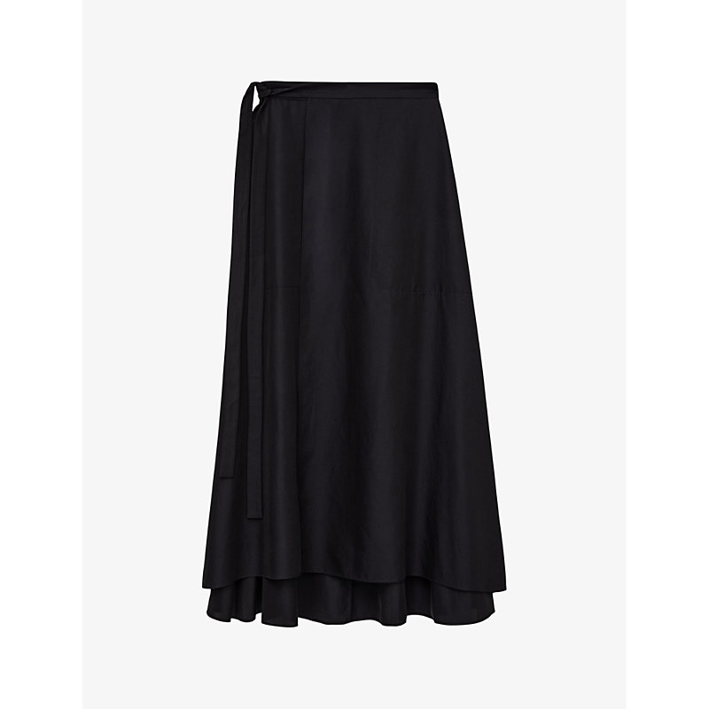 Joseph Womens Black Alix Wrap-front Cotton Midi Skirt