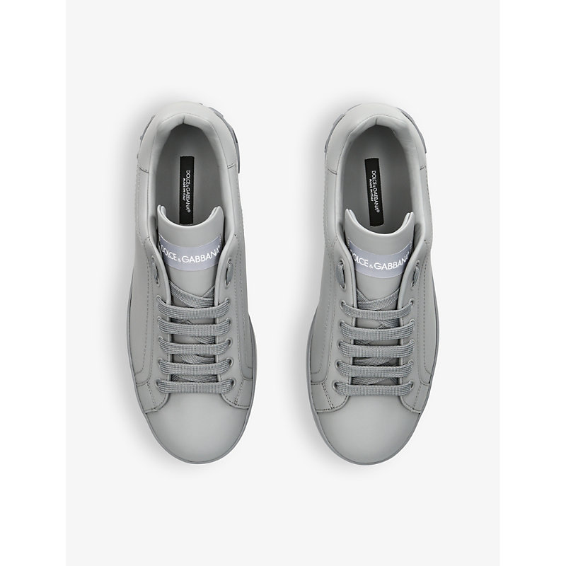 Shop Dolce & Gabbana Portofino Logo-embossed Leather Low-top Trainers In Grey