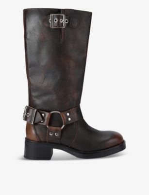 STEVE MADDEN Beau buckle embellished leather boots Selfridges