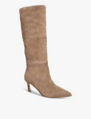 Steve Madden Womens Taupe Lavan Pull-on Heeled Suede Knee-high Boots In Taupe
