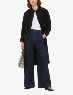 WHISTLES WOMENS NAVY PATCH-POCKET WIDE-LEG MID-RISE DENIM TROUSERS 