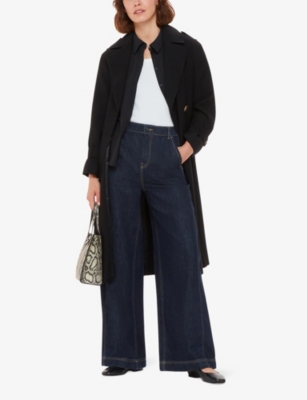 Shop Whistles Women's Navy Patch-pocket Wide-leg Mid-rise Denim Trousers