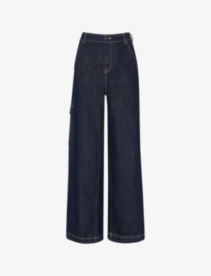 Shop Whistles Women's Navy Patch-pocket Wide-leg Mid-rise Denim Trousers