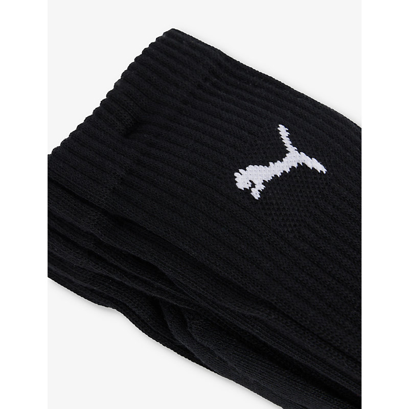 Shop Puma Branded Mid-calf Cotton-blend Pack Of Three Socks In Black