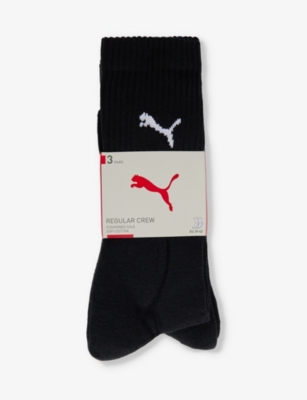 Shop Puma Men's Black Branded Mid-calf Cotton-blend Pack Of Three Socks