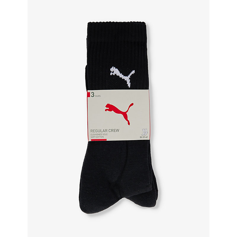 Shop Puma Branded Mid-calf Cotton-blend Pack Of Three Socks In Black