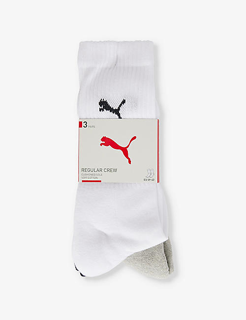 PUMA: Branded mid-calf cotton-blend pack of three socks