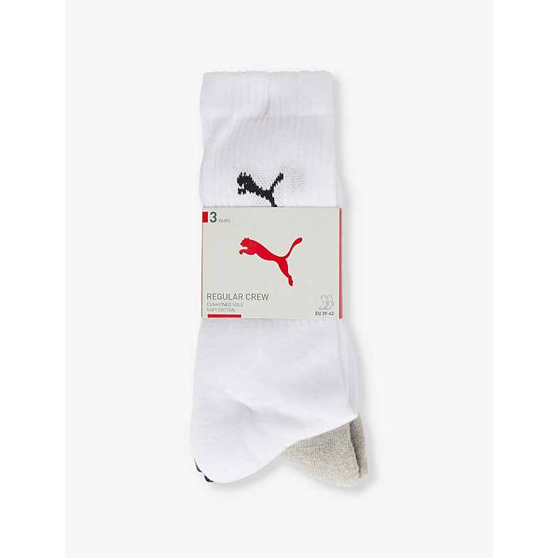 Shop Puma Men's White / Grey / Black Branded Mid-calf Cotton-blend Pack Of Three Socks