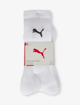 Shop Puma Men's White Branded Mid-calf Cotton-blend Pack Of Three Socks
