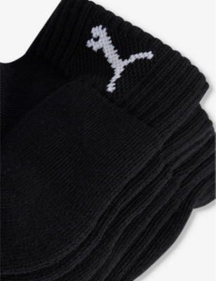 Shop Puma Branded Ankle-length Pack Of Three Cotton-blend Socks In Black