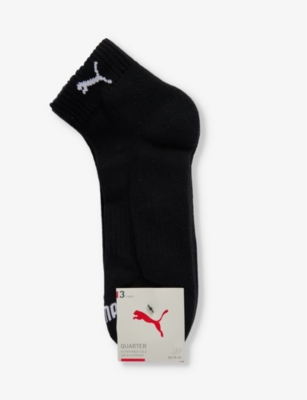 Shop Puma Branded Ankle-length Pack Of Three Cotton-blend Socks In Black