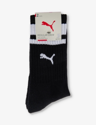 Shop Puma Branded Mid-calf Pack Of Two Cotton-blend Socks In Black