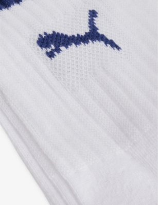 Shop Puma Men's White / Blue Branded Mid-calf Pack Of Two Cotton-blend Socks