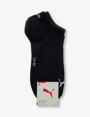 Shop Puma Men's Black Branded Ankle-length Pack Of Three Cotton-blend Socks