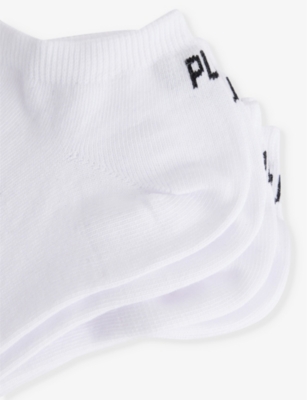 Shop Puma Men's White Branded Ankle-length Pack Of Three Cotton-blend Socks