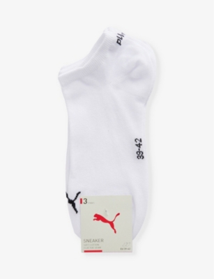 Puma Mens White Branded Ankle-length Pack Of Three Cotton-blend Socks In White