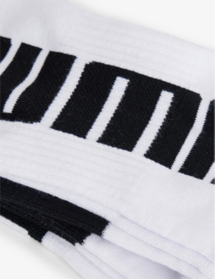 Shop Puma Men's White Combo Branded Ankle-length Pack Of Three Cotton-blend Socks