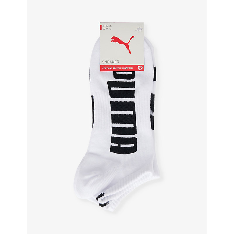 Shop Puma Mens White Combo Branded Ankle-length Pack Of Three Cotton-blend Socks