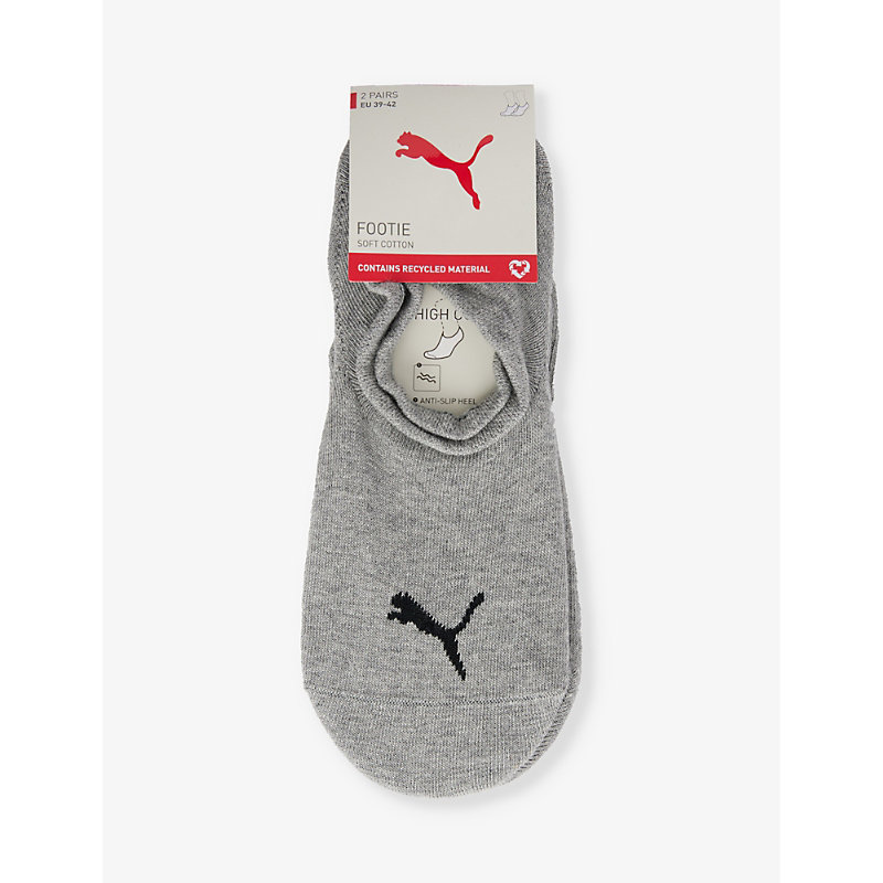 Shop Puma Mens Middle Grey Melange Branded High-cut Pack Of Two Cotton-blend Socks