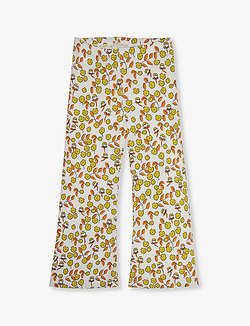 MINI RODINI: Flower-print flared-leg stretch-organic cotton trousers 1.5-9 years
