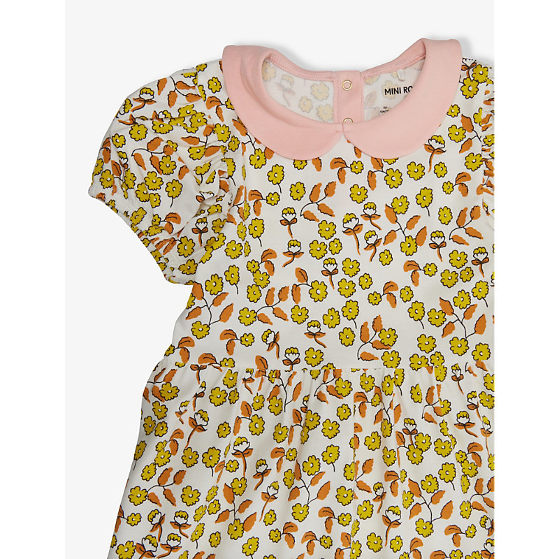 Shop Mini Rodini Girls Multi Kids Flower-print Short-sleeve Stretch-organic Cotton Dress 1.5-9 Years