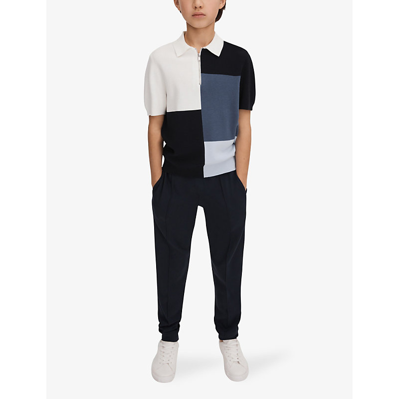 Shop Reiss Delta Colour-block Knit Polo Shirt 3-14 Years In Blue