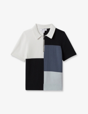 Shop Reiss Boys Blue Kids Delta Colour-block Knit Polo Shirt 3-14 Years