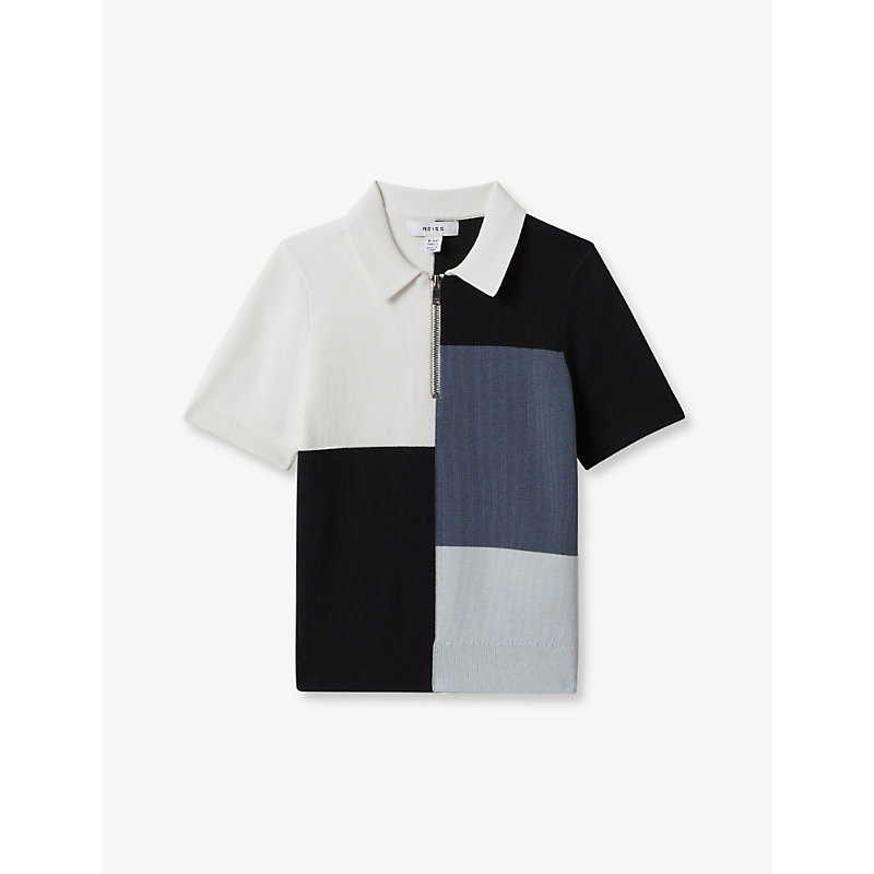 Shop Reiss Delta Colour-block Knit Polo Shirt 3-14 Years In Blue
