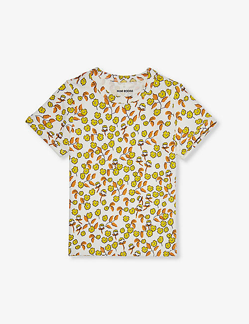 MINI RODINI: Flower-print short-sleeve stretch-organic cotton T-shirt 1.5-9 years