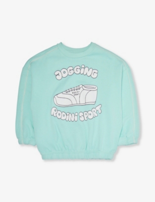Shop Mini Rodini Boys Green Kids Jogging Graphic-print Organic-cotton Sweatshirt 1.5-9 Years
