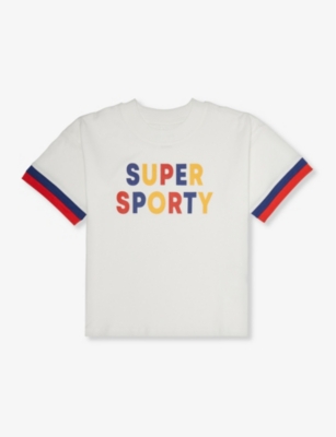 Mini Rodini Boys Offwhite Kids Super Sporty Slogan-print Organic Cotton-jersey T-shirt 1.5-9 Years