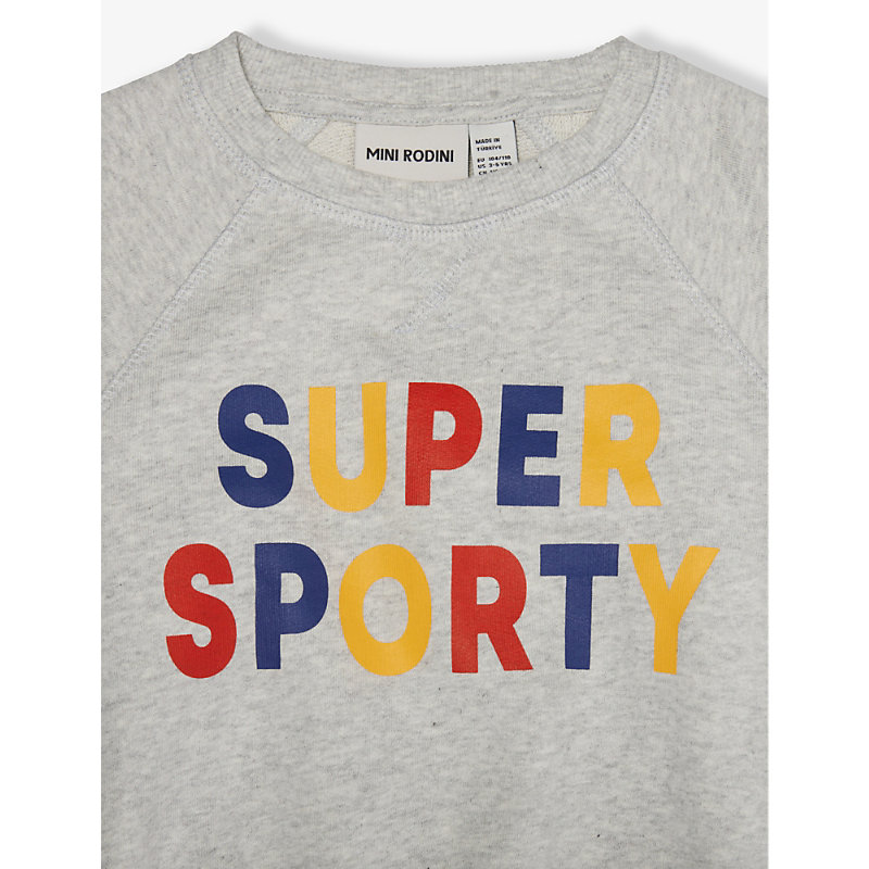 Shop Mini Rodini Boys Grey Melange Kids Super Sporty Slogan-print Organic-cotton Sweatshirt 1.5-9 Years