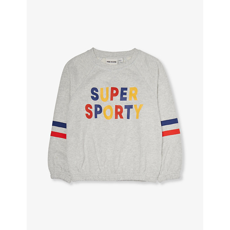 Shop Mini Rodini Super Sporty Slogan-print Organic-cotton Sweatshirt 1.5-9 Years In Grey Melange