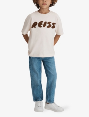 Shop Reiss Boys Ecru Kids Sands Logo-embroidered Cotton T-shirt 3-14 Years