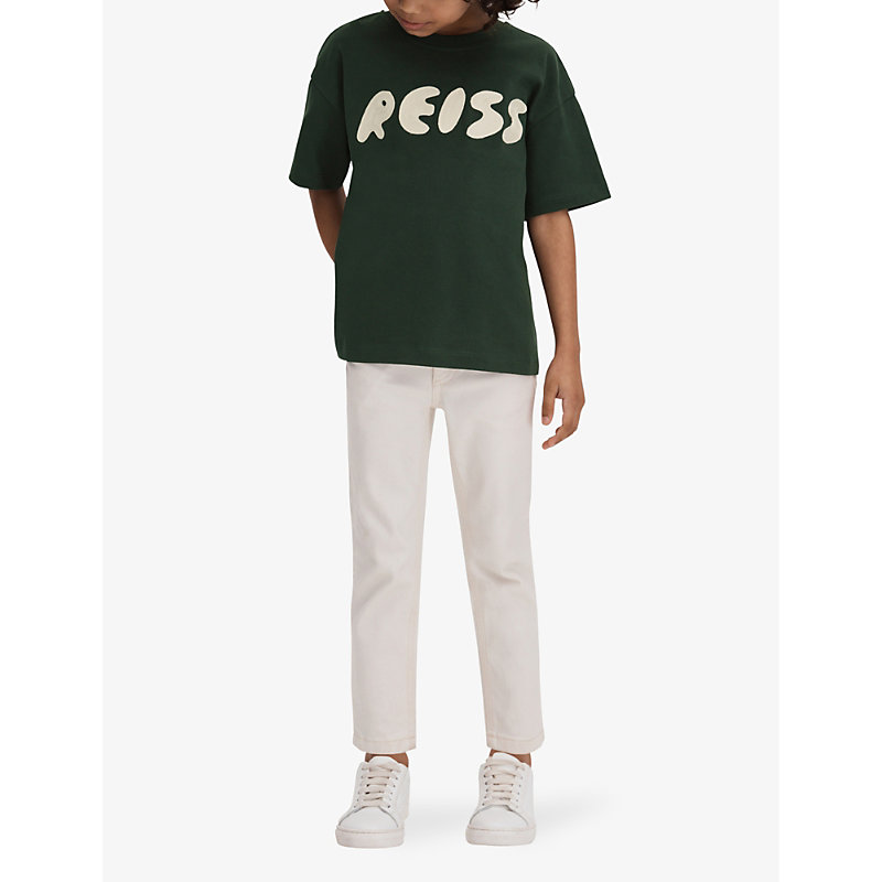 Shop Reiss Boys Hunting Green Kids Sands Logo-embroidered Cotton T-shirt 3-14 Years
