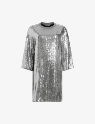 allsaints opal sequin mini dress Allsaints Opal Sparkle Sequin T-Shirt Mini Dress In Black - 30% Off
