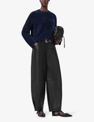 Allsaints Womens Midnight Blue Rebel Crew-neck Regular-fit Brushed-cashmere Jumper In Blue