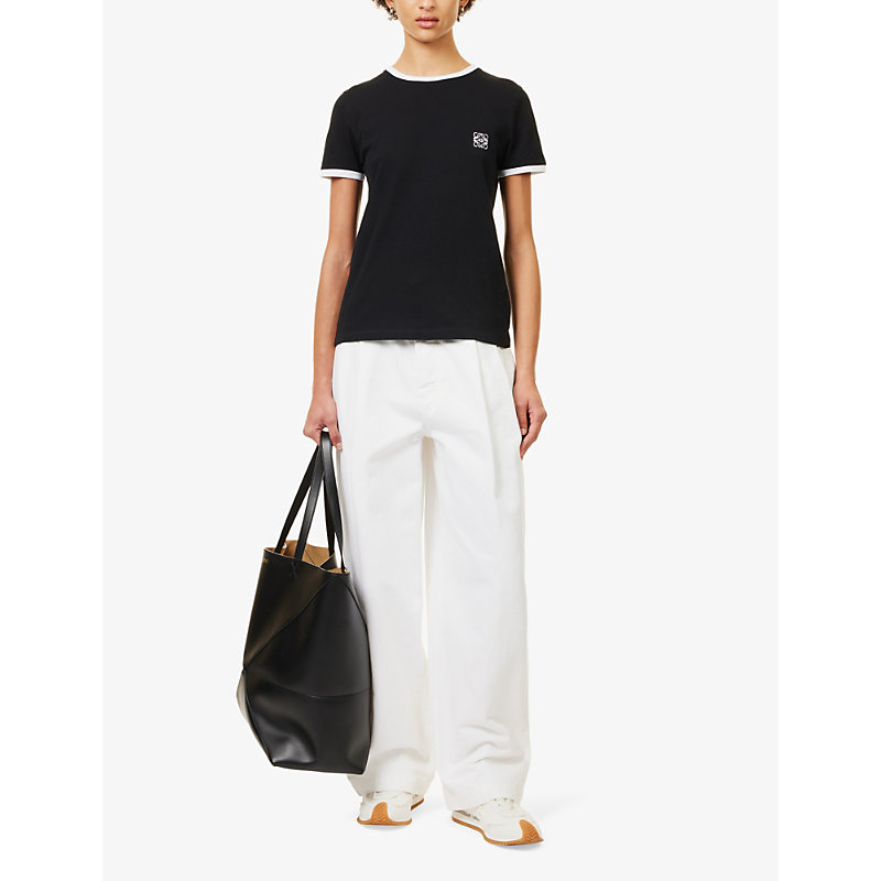 Shop Loewe Women's Black Anagram-embroidered Contrast-edge Cotton-jersey T-shirt