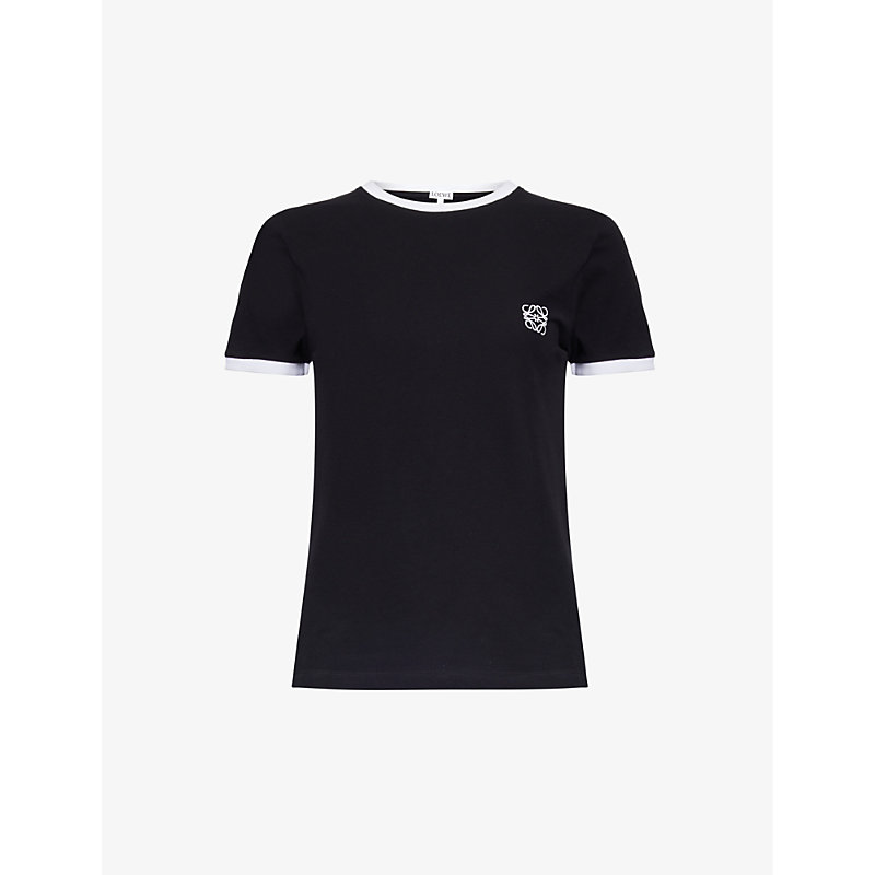 Shop Loewe Womens Black Anagram-embroidered Contrast-edge Cotton-jersey T-shirt