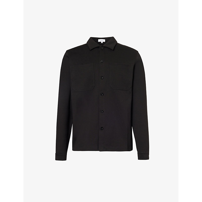 Arne Mens Black Patch-pocket Buttoned-cuff Regular-fit Cotton-blend Overshirt